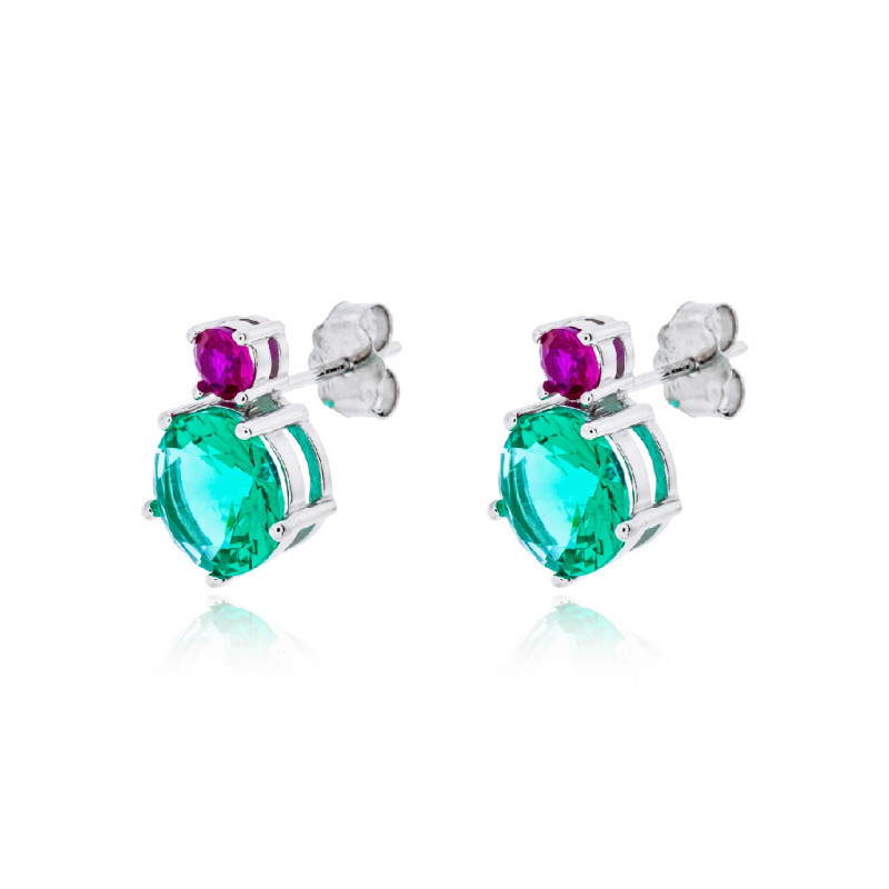 Pendientes-plata-circonita verde-y-fucsia