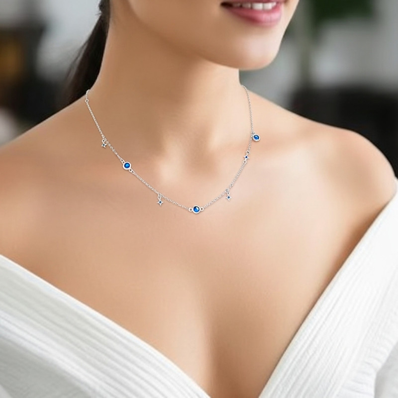 Collar-plata-circonitas-azules-imagen modelo-Enigma-plata