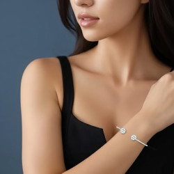 Pulsera plata cabezal flor circonitas. Enigma Plata