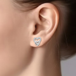 Pendientes-plata-doble-corazón-imagen-modelo-Enigma- Plata