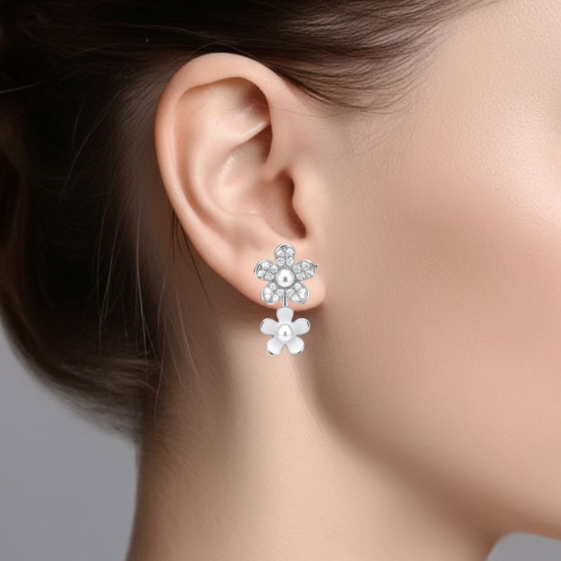 Pendientes-plata-doble margarita-imagen-modelo-Enigma-plata